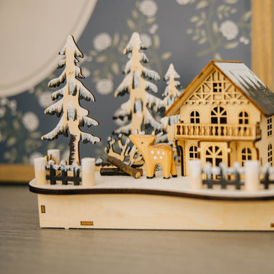 Light Up Wooden Alpine Village