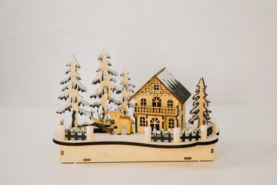 Light Up Wooden Alpine Village