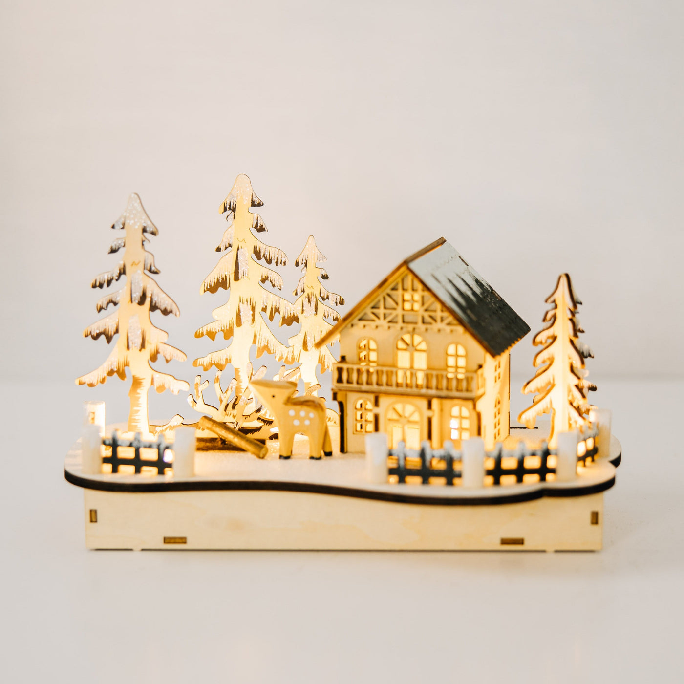 Light Up Wooden Alpine Village