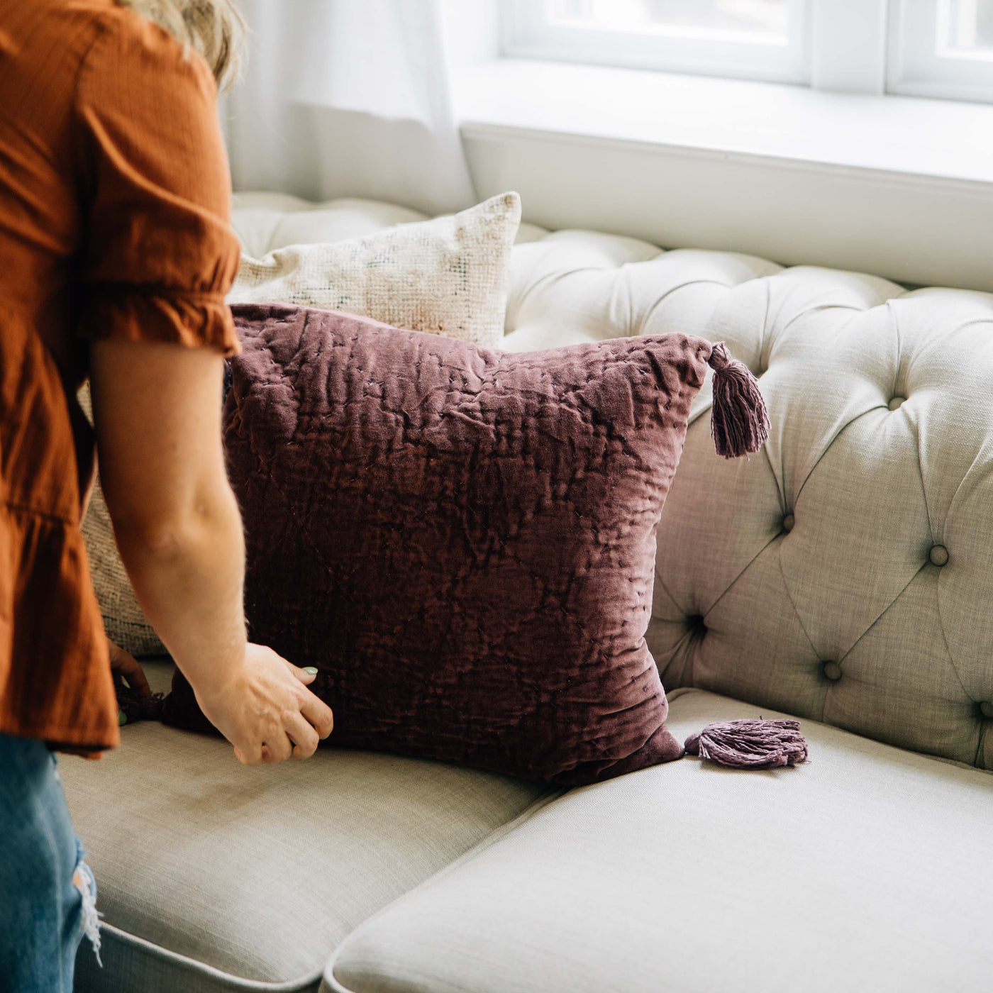 Plum Quilted Cotton Velvet Pillow