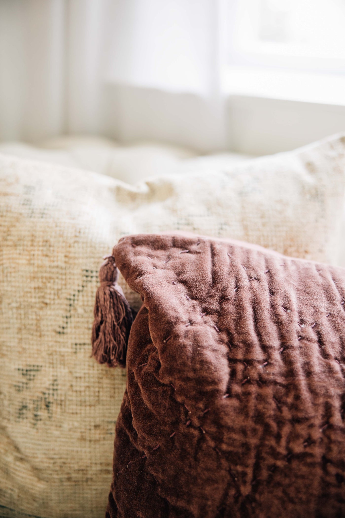 Plum Quilted Cotton Velvet Pillow