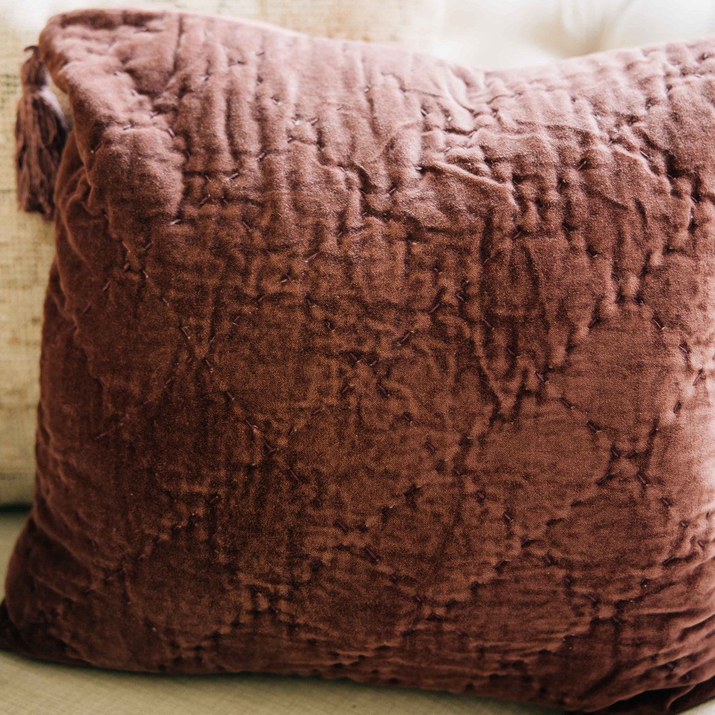 Plum Quilted Cotton Velvet Pillow