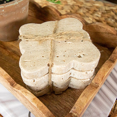 Scalloped Travertine Coaster Set